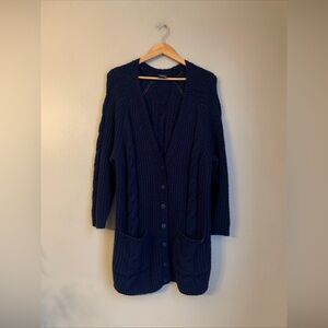 Outlander Cardigan Sweater Torrid Sz 4 Cable knit Long pockets blue